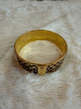 Coach Burgundy and Gold Enamel Logo Bangle Bracelet